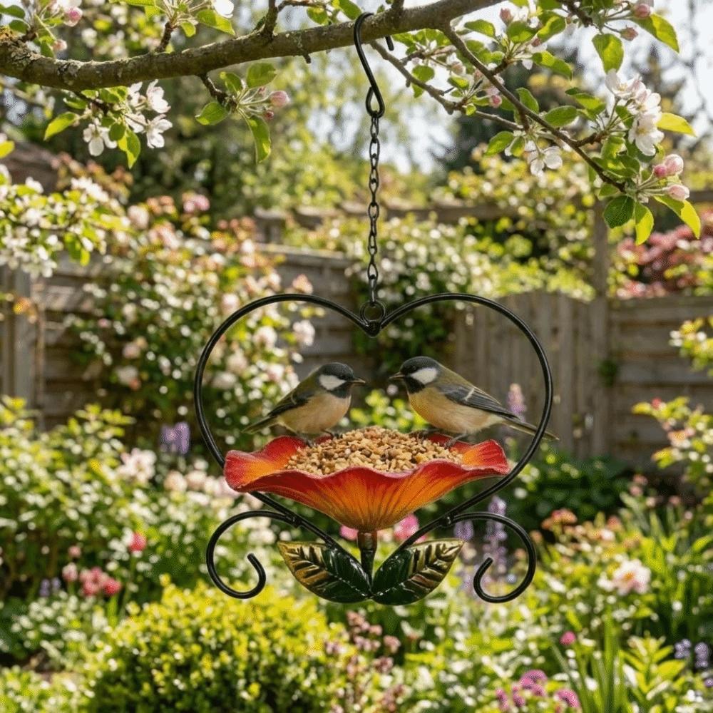 Bird Watching Heart Shape Hanging Bird Feeder Retro Flower Bird Water Drinker Decorative Iron Hummingbird Feeder Porch