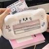 1Pcs Big Capacity Cute Cat Plush Pencil Case 2 Compartments Large Pencil Pouch Plush Kawaii Pencil Pouch For Office Girls Gifts