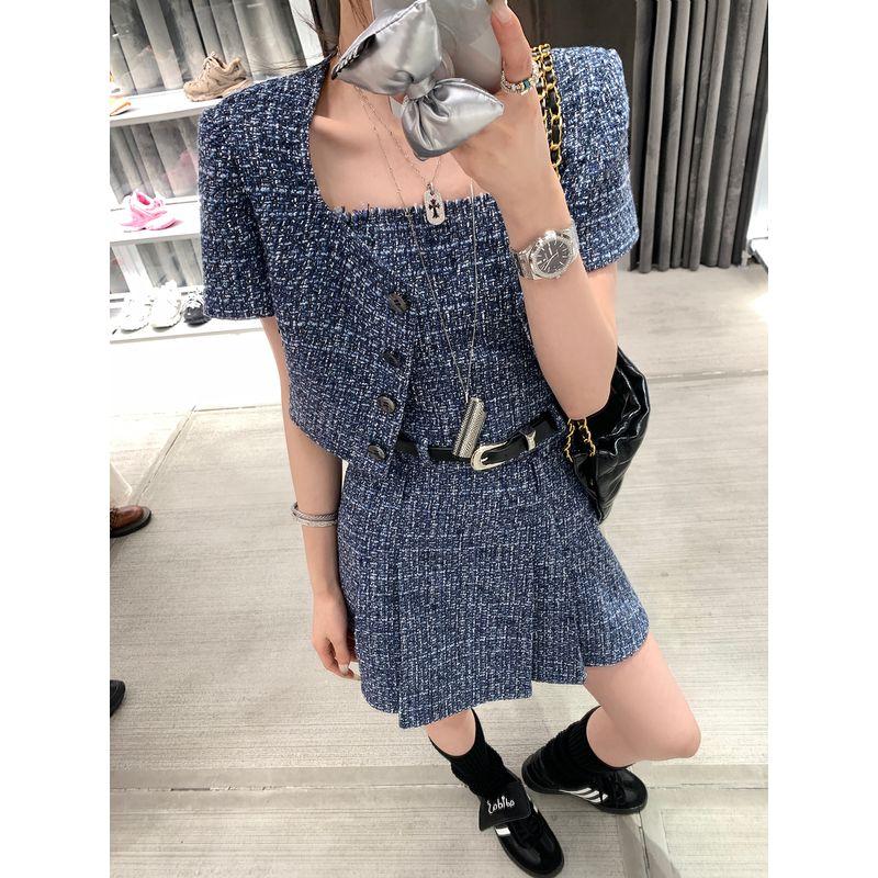 

Район Оуян Классический Стиль Короткая Верхняя Одежда Юбка Пояс Топ-Труба Костюм Женский Летний Нарядный Комплект из Трех Вещей