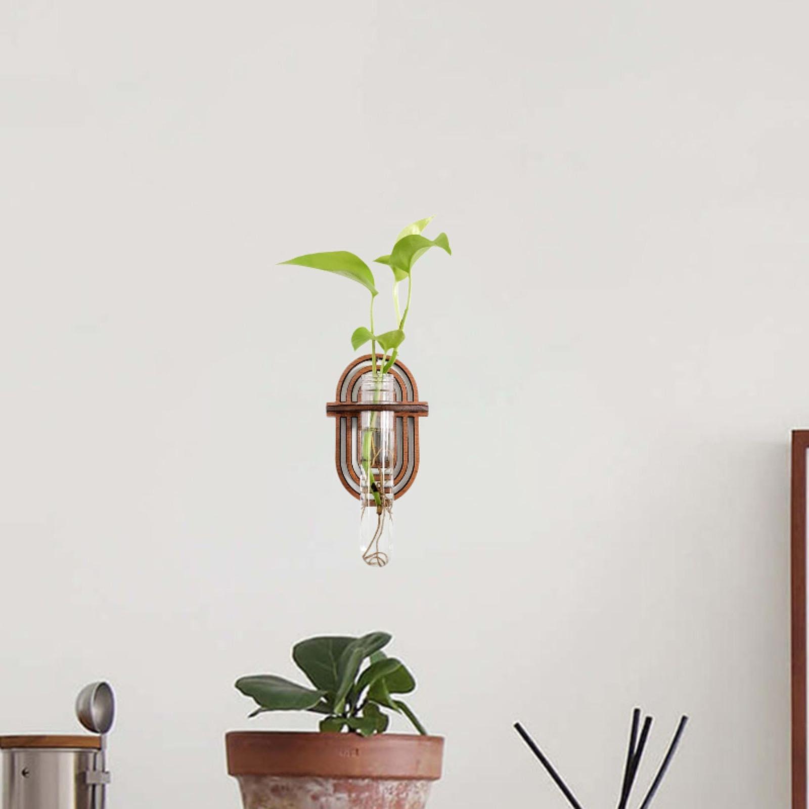 

Hydroponic Vase Home Office Decor Easy to Install Flower Pot Decoration Wall Mount Wooden Shelf for Living Room Bedroom Balcony