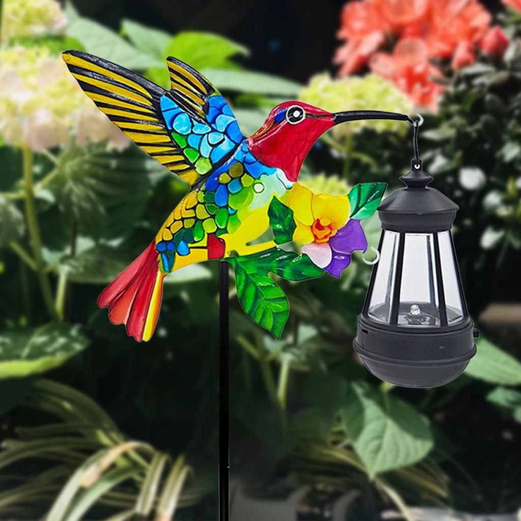 Neue Solar-Kolibri-Laterne Schmiedeeisen-Einsatz Vogel Gartenornamente, Außengartendekorationen, Kunsthandwerk Rasenlichter