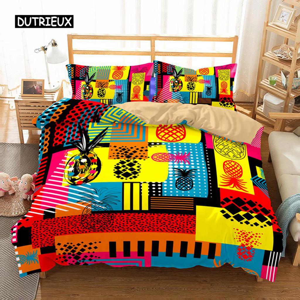 Pineapple Duvet Cover Set Queen Size Microfiber Kid Colorful Pineapple Twin Bedding Set Fruit Theme Hello Summer Comforter Cover