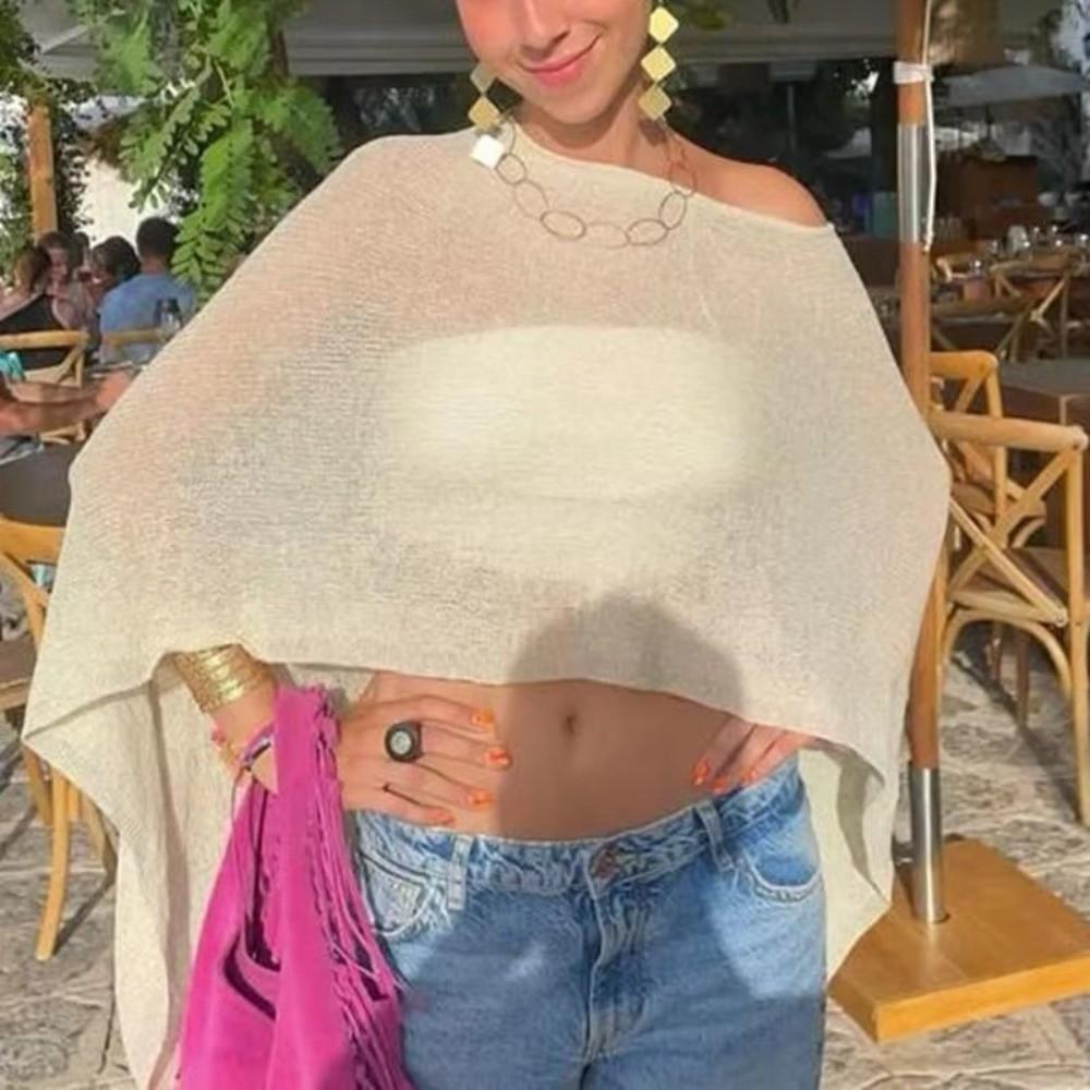 Off Shoulder Women Knit Cover-up Irregular Cardigan New Sunscreen Shawl  Summer
