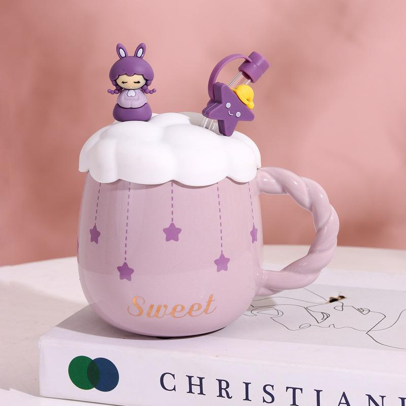 

Кружка Облачная Девочка Высоко Смотрящая Мультяшная Милая Керамическая Чашка Кофейная Чашка Домашняя Парная Чашка Офисная 450ml