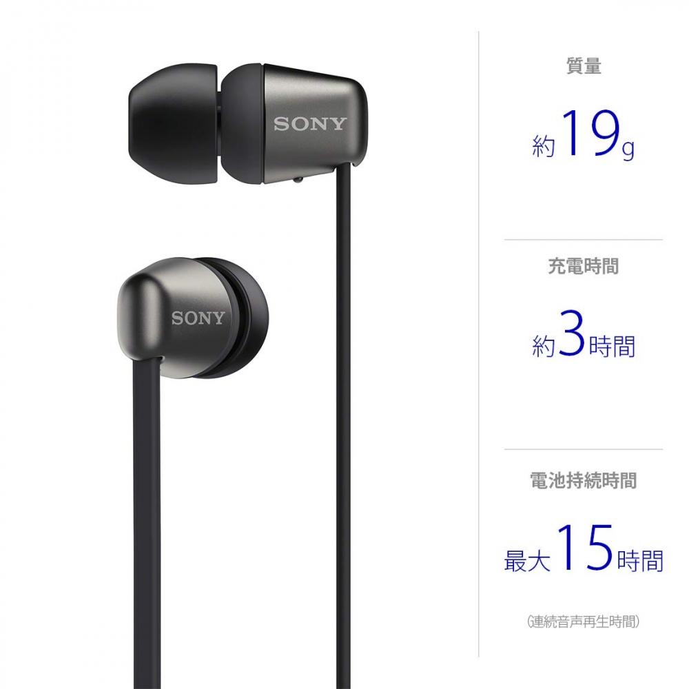 Sony Wireless Earphones WI-C310: Bluetooth Compatibleup To 15 Hours of Continuous Playbackwith Microphone, Flat Cable Adopted, 2019 Model, Black WI-C3
