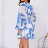 European and American Women's Clothing Autumn New Long-sleeved Dress Waist Flower Print Dress