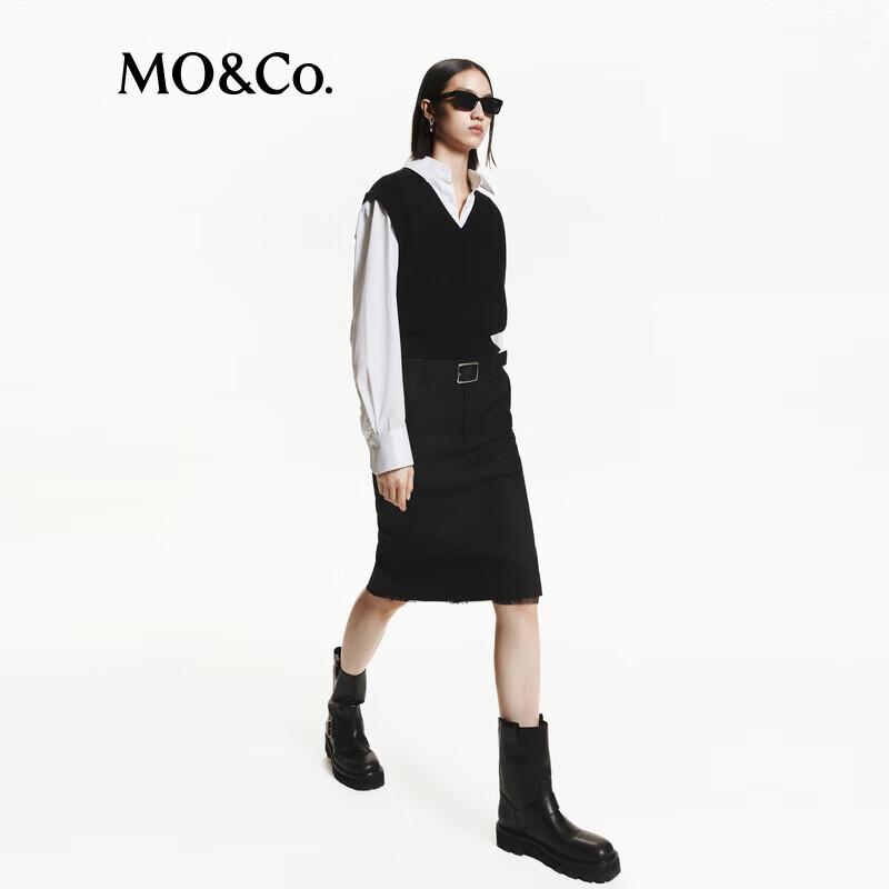 MO&Co. Black Wool Blend Vest & White Shirt Two-Piece Set
