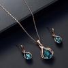 Korean Version New Oval Gemstone Necklace With Full Diamond Earrings Necklace Set