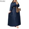 ZANZEA Women Casual Round Neck Solid Color Long Sleeve Loose Dress