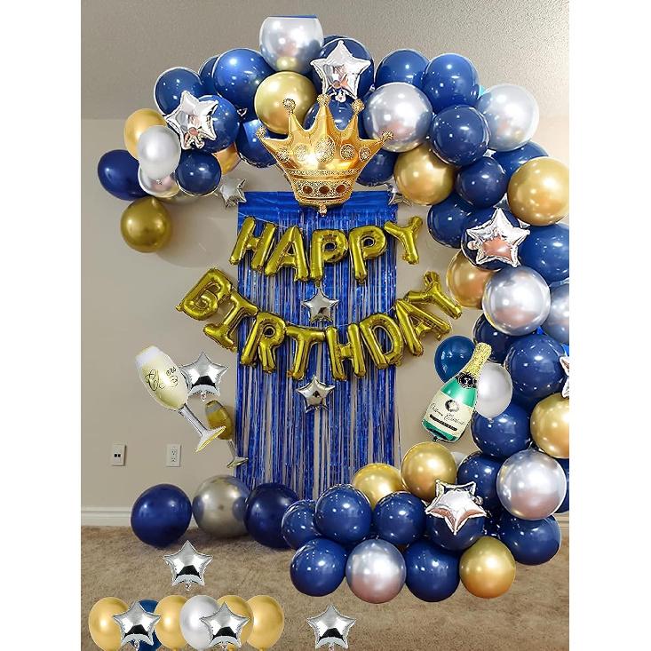 Birthday Decorations for Men, 45PCS Blue Happy Birthday Party Balloon Arch Garland 40th 60th 80th 50th 70th 18th 21st 30th Gold Silver Anniversary