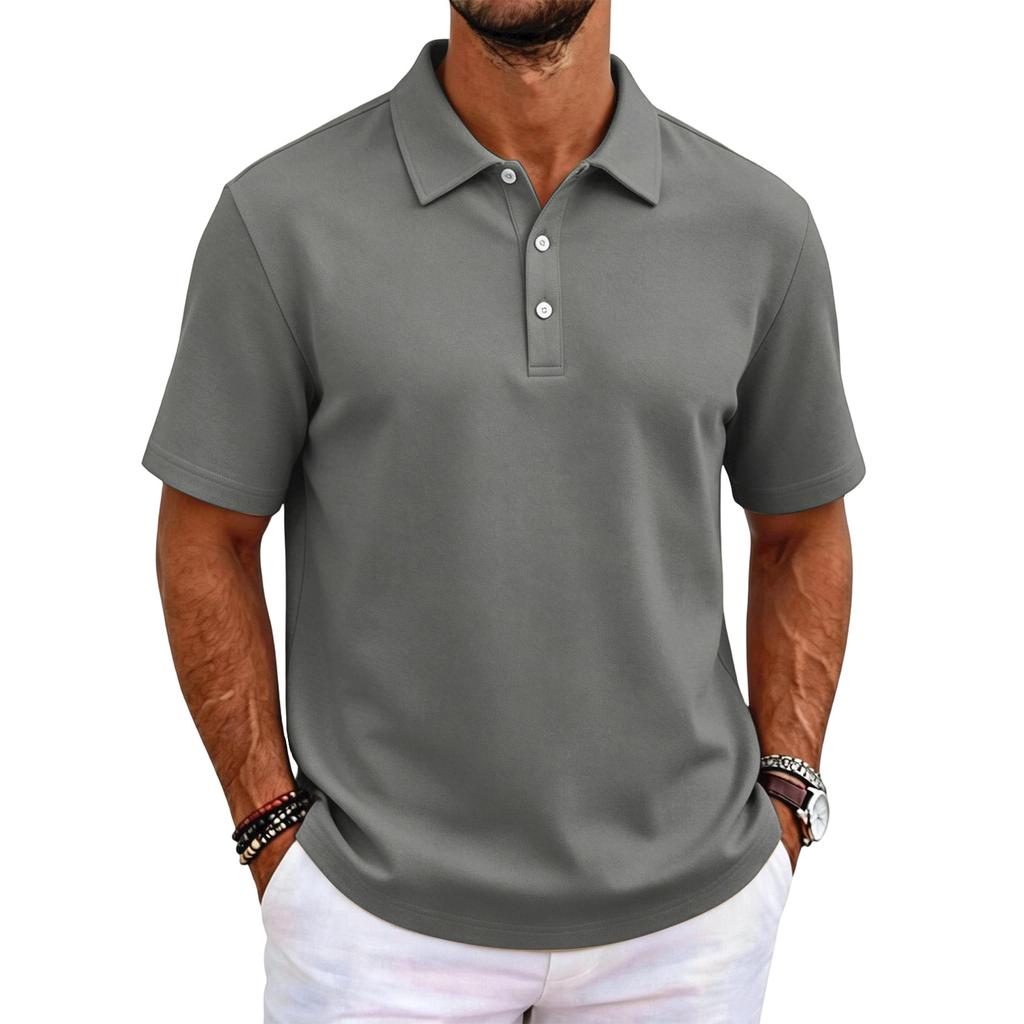 Polo tinta unita classica vestibilità slim manica corta top con colletto casual da lavoro abbottonatura tessuto confortevole per uomo e donna
