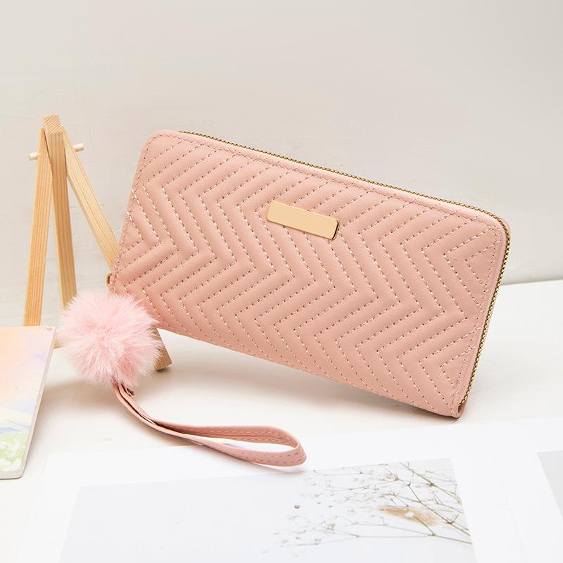 Sweet wind twill long wallet new fresh and simple hairball zipper women's clutch bag