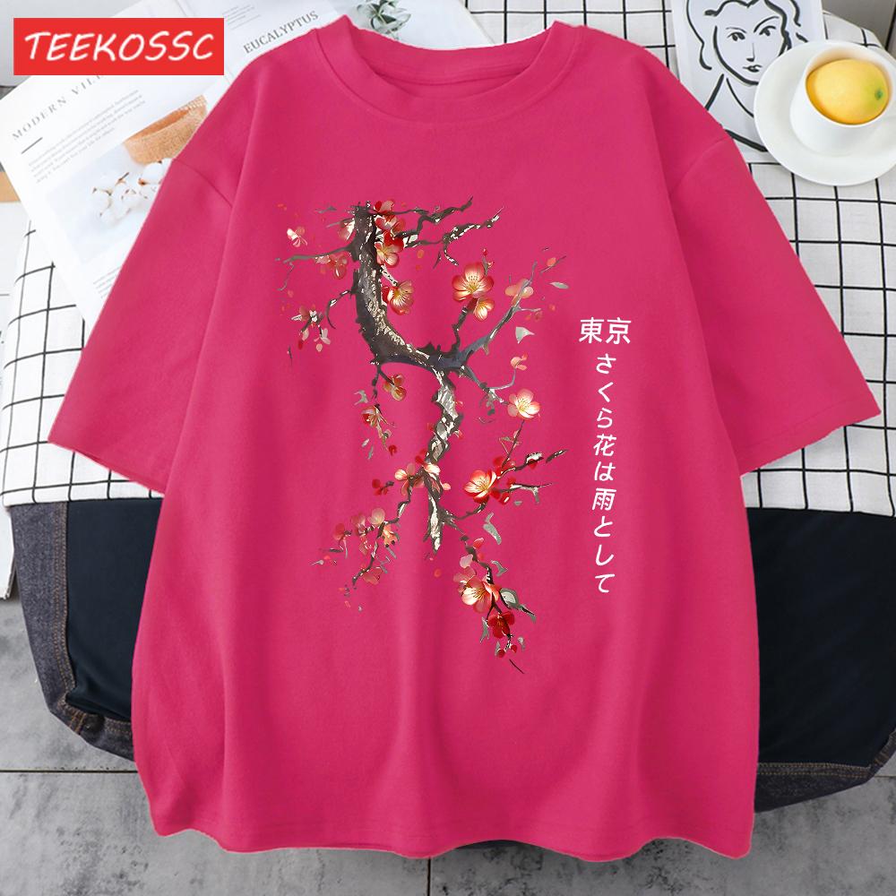Cherry Blossoms And Rain In Tokyo Men Retro TShirt Casual Cotton Tee Loose Hip Hop Clothes Male ONeck Comfortable Short Sleeve