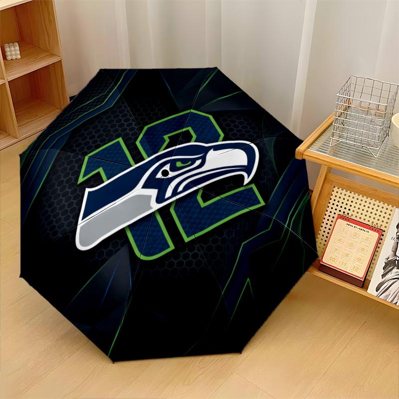 Seattle Seahawks Print Auto 8?Ribs Folding Umbrella Wind Resistant Lightweight Automatic Umbrella For Daily Travel