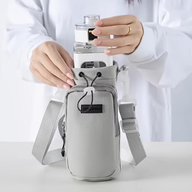 Unisex Crossbody Water Bottle Bag with Detachable Thermal Cup Holder & Strap Hands-Free Outdoor Hydration Pack, Compatible with Smartphones & Cameras