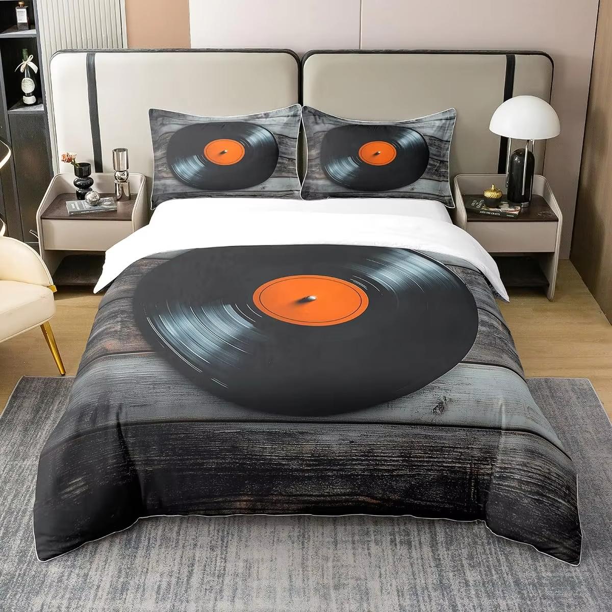 

Record Patern Soft Duvet Cover Music Theme Beding Set Music Notes Comfortable Quilt Cover Suitable for Young Boys Young Girls Children Kids 3 Pcs 120*200cm Single