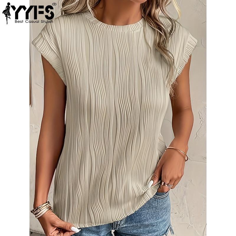 YYFS Damenmode, lässig, Sommer, Frühling, einfarbig, bedruckt, kurzärmelig, O-Ausschnitt, Blusen und Hemden