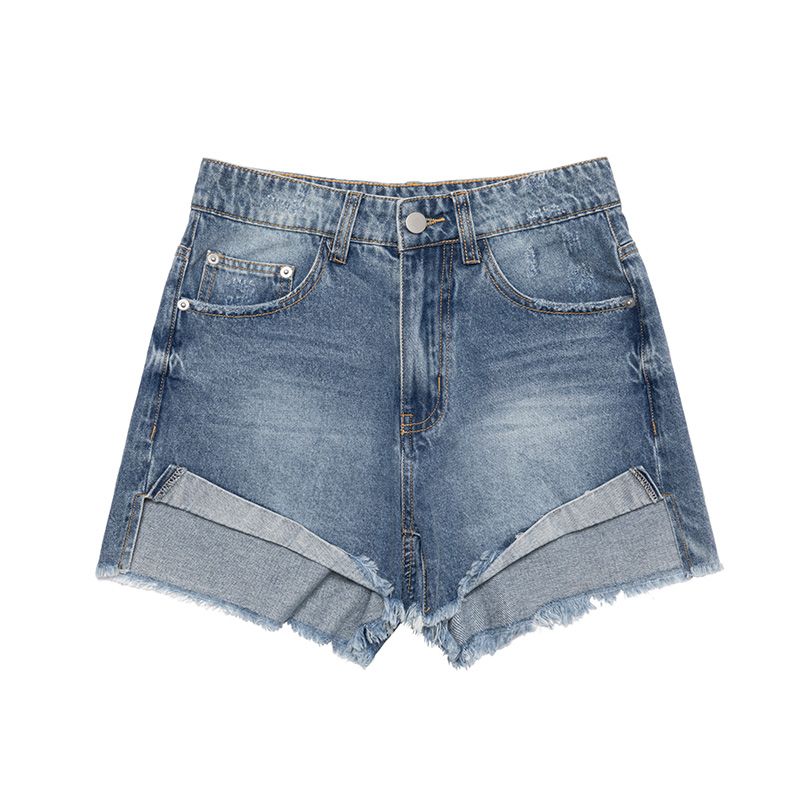

[Brand Big Sale] Plusoneone + Fashion Sexy Wind Curling Design Summer Casual Denim Shorts Hot Pants Cowboy Blue M