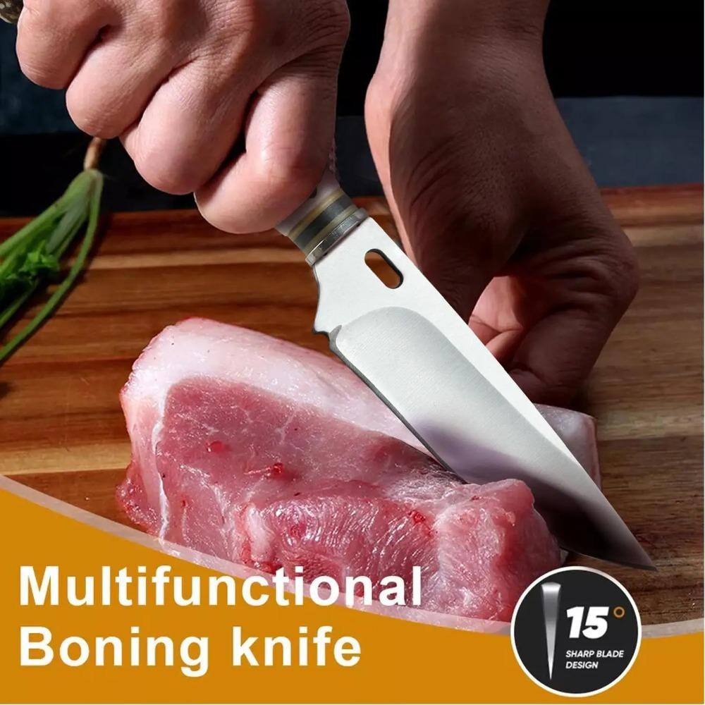1pc Angular Handle Multi-Functional Knife-Damascus Pattern Blade Knife with Sheath Cover,Ideal for Meat Fruit Cuttin and Carving