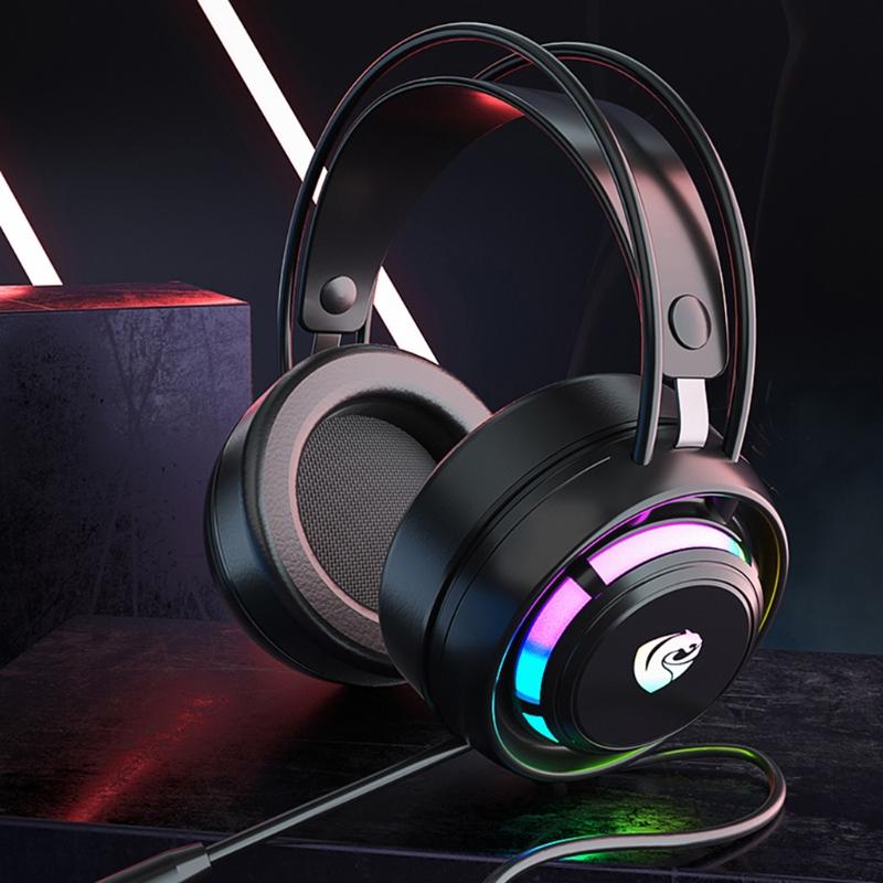 RGB Light Gaming Headset Surround Stereo Sound Earphone Soft Earmuffs Powerful Ergonomic Design Comfortable to Wear