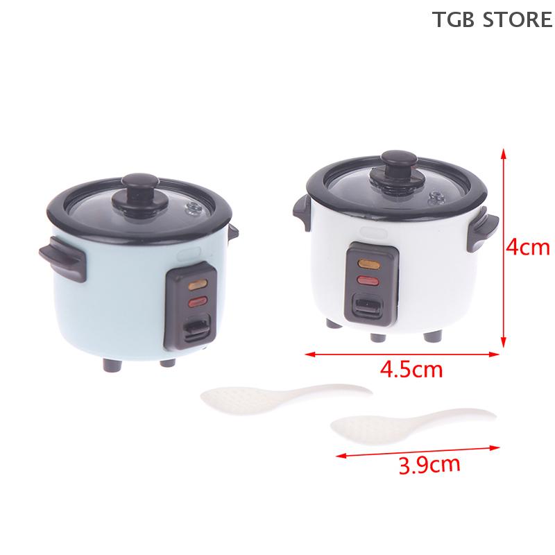 1Pcs Mini White Blue Plastic Rice Cooker With Rice Spoon 1:12 Cooking Kitchenware Model Decorative Accessories