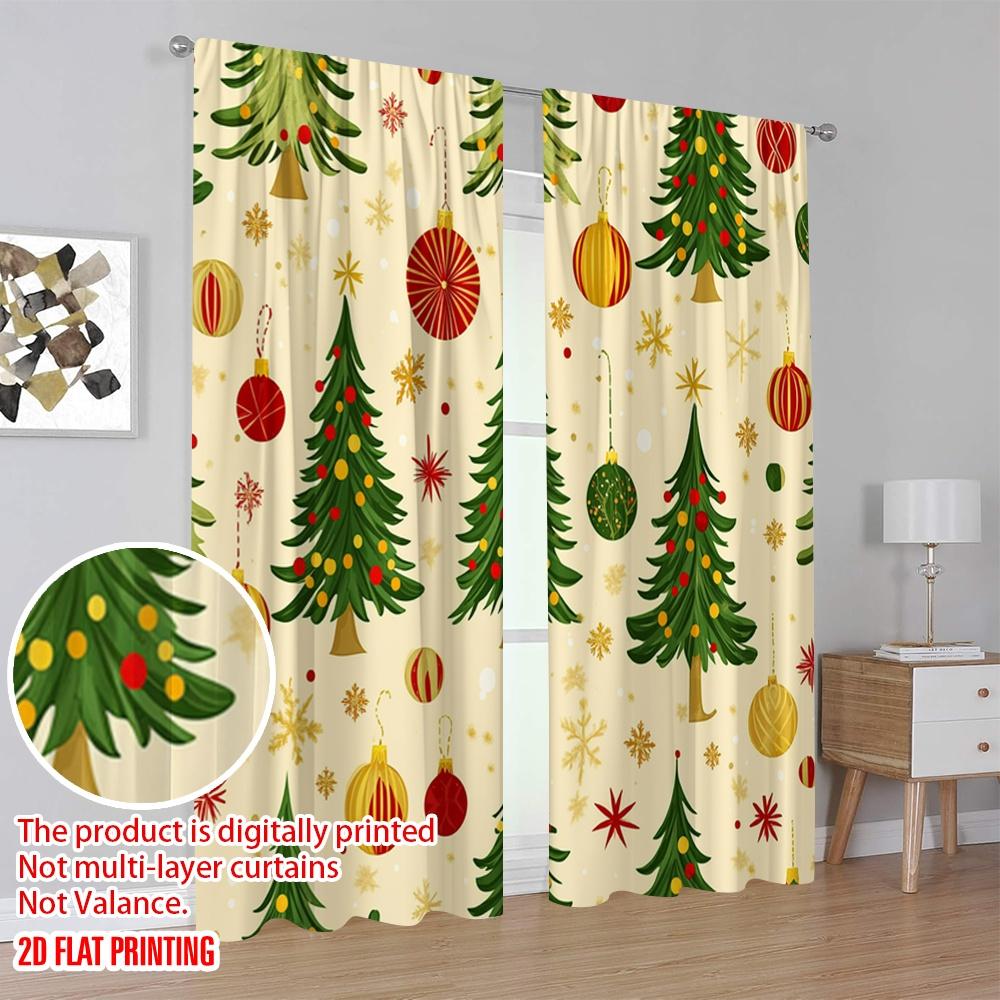 2pcs,2D plane printing Popular Curtains Christmas Tree Baubles Festive (3) Polyester Fabric (without rod) Outdoor Decorations