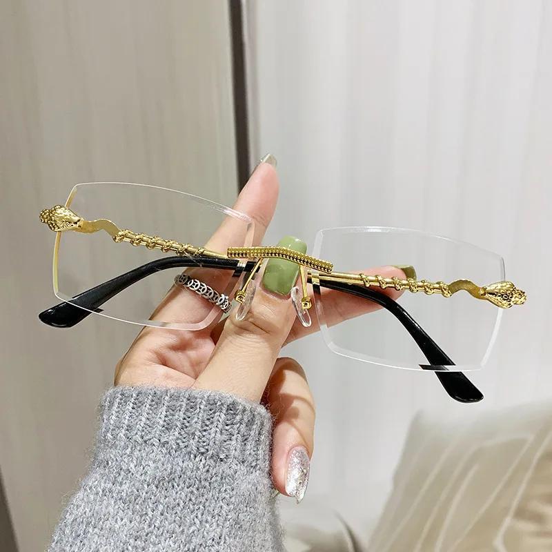 New Rectangle Rimless Sunglasses Women Retro Snake Decoration Clear Ocean Lens Eyewear Men Sun Glasses UV400 Shades