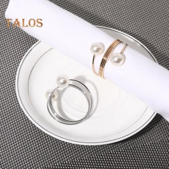 12/20Pcs Faux Pearl Napkin Ring Set Napkin Ring Buckles Metal Spring Napkin Holder Wedding Birthday Table Decoration