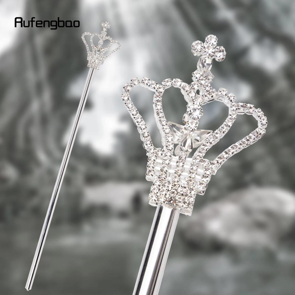 Silver White Alloy Crown Fairy Wands for Girl Princess Wands for Kids Angel Wand for Party Costume Wedding Birthday Party 48.5cm