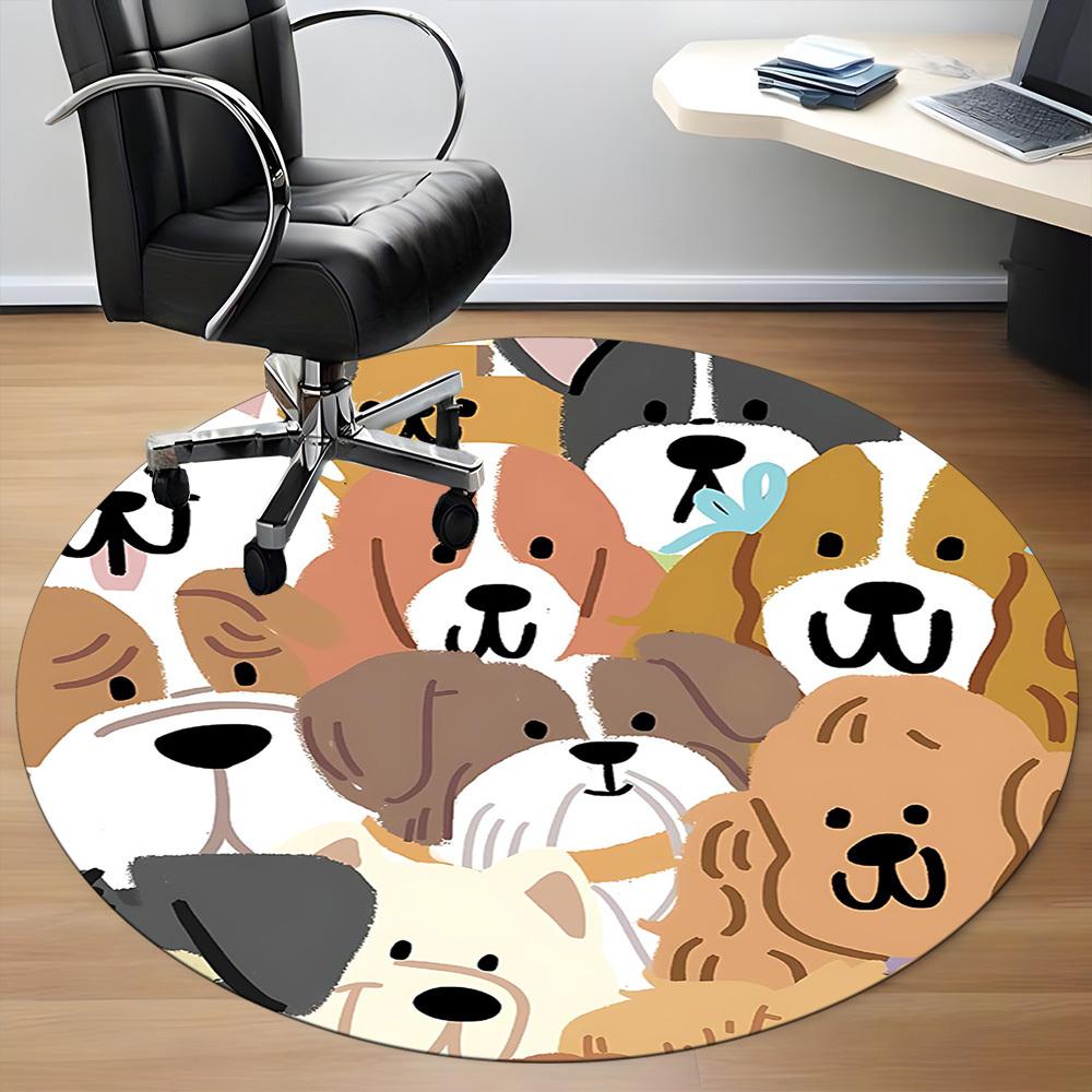 1PC Puppy Dogs Office Round Area Rug, Indoor Mat Suitable For Office, Under Office Chairs Bedroom Living Room Home Decor, Room Deco 156