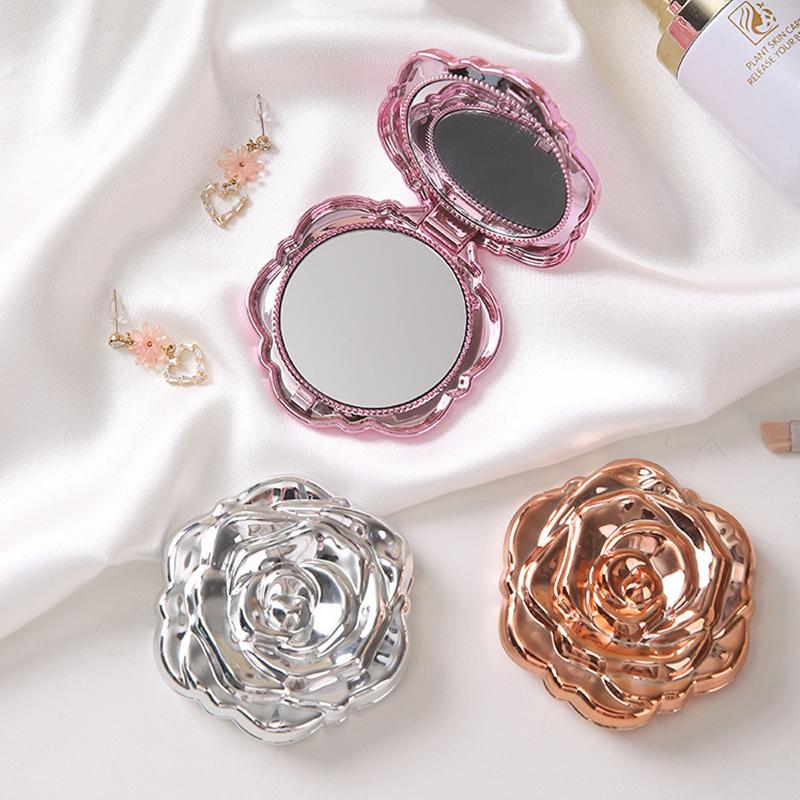 Portable Mini Mirror Retro Rose Flower Small Pocket Makeup Mirror Double Sided Hand Mirrors Compact Cosmetic Beauty Tool Gift