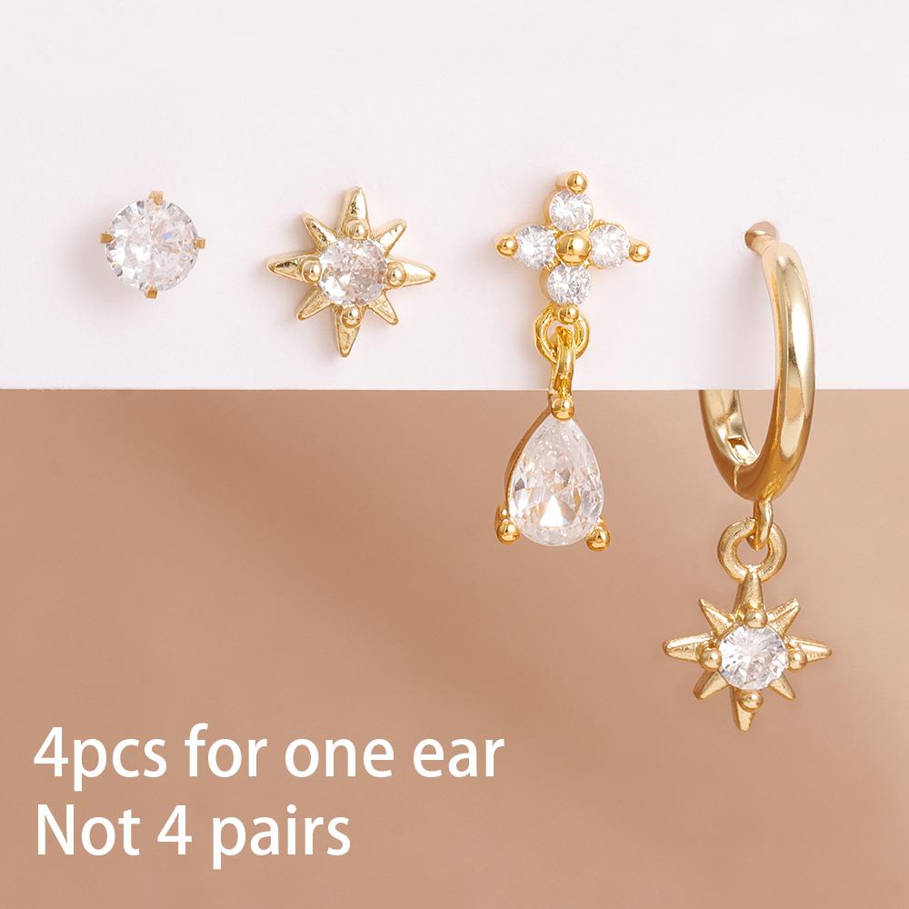 New Arrival Stainless Steel Crystal Zirconia Star Earrings Set For Women Girls Teens Temperament Stud Earrings Lady Jewelry Gift