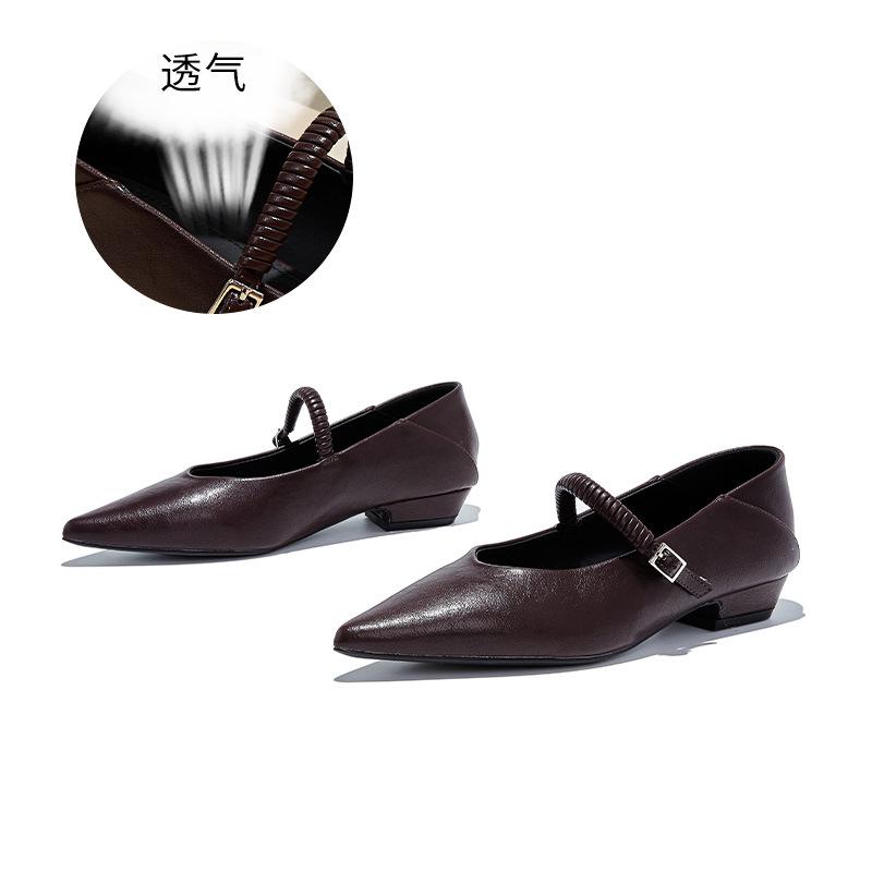 

First layer sheepskin insole leather pointed Mary Jane shoes women s 2025 autumn new casual two-wear fashion single shoes women 40 бордовый