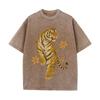 2026 Vintage Washed Black Retro Tiger Floral Graphic T Shirt Oriental Wild Animal Oversized Streetwear Casual Short Sleeve Tee