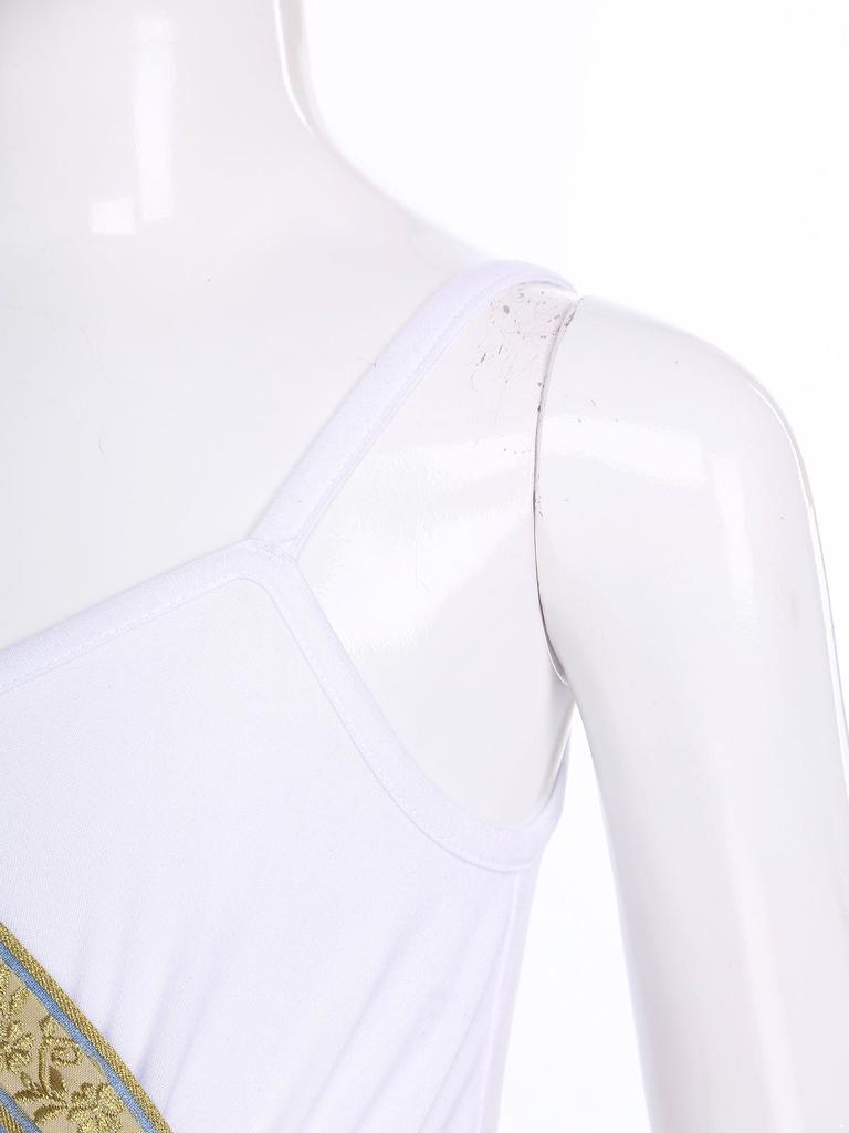 Disfraz de Princesa Griega Antigua para Niñas Vestido Camisola de Cintura Alta Capa con Bordado Dorado Manga para el Brazo Atuendo de Halloween