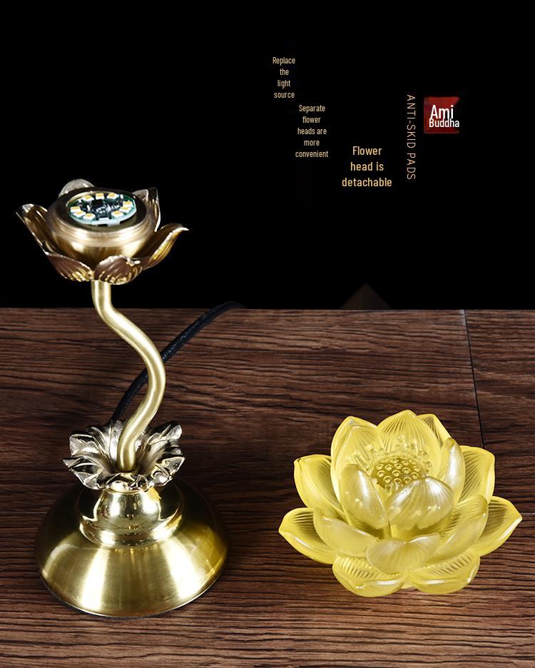Seven-Color LED Crystal Lotus Lamp for Buddha and Guanyin Offerings
