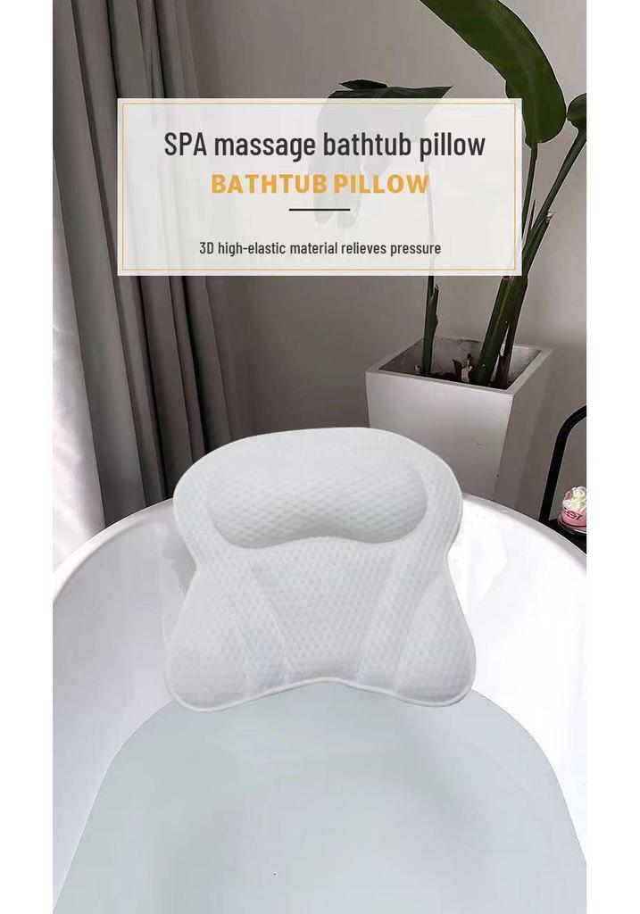 In Stock 4D Machine Washable Bath Pillow with 6 Suction Cups for Back Support