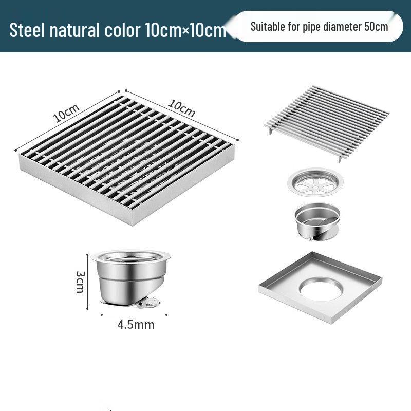 Brushed Square Floor Drain (Bamboo Grate)