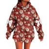 Ladies' Christmas Printed Bow Long Sleeved Loose Fitting Headband With Rope Hooded Sweatshirt Top