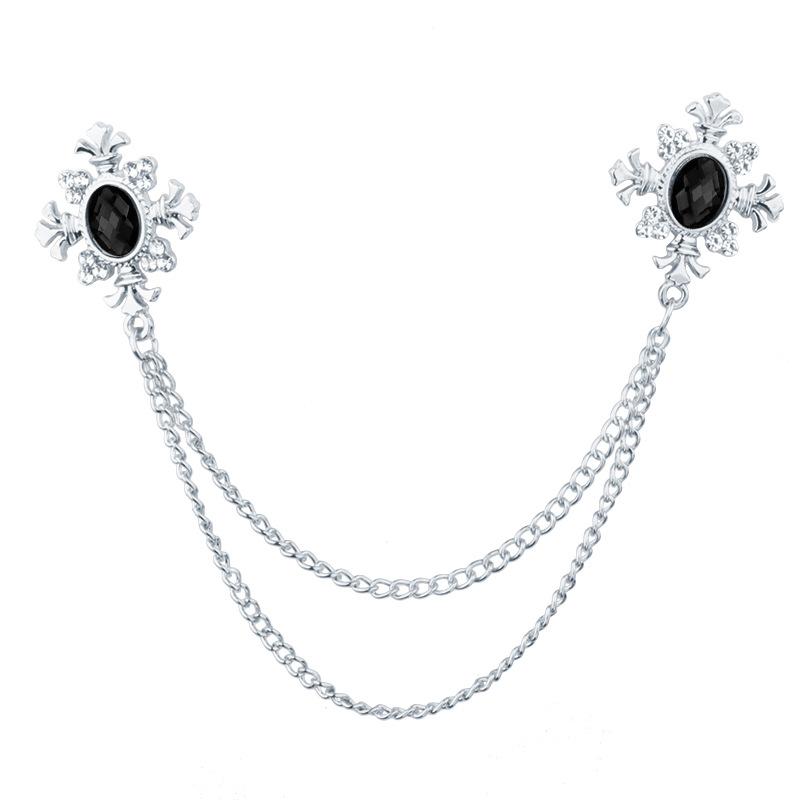 Fashion Cross Collar Chain Gothic Rhinestone Cross Collar Pin with Fringe for Men Women Bohemian Shirt Accessory Brooch Lapel Pin