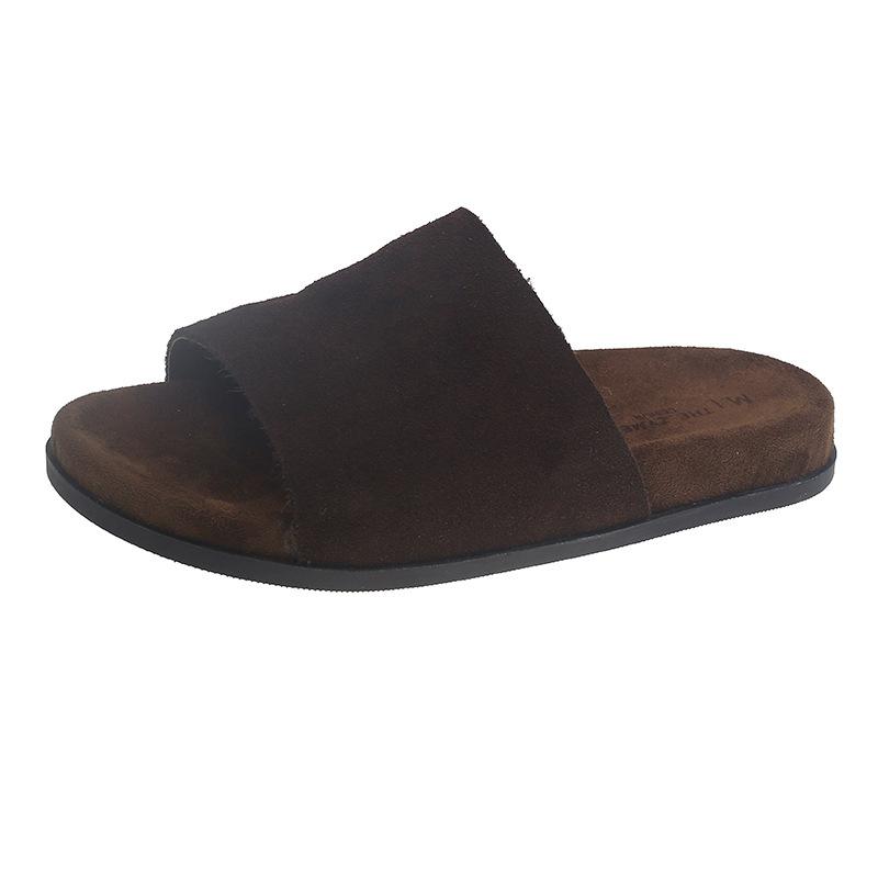 Korean simple matte leather one-word slippers women's 2025 early autumn new versatile comfortable small casual shoes slippers