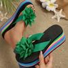 Flower Wedges Sandals for Women Plus Size Rainbow Thick Bottom Slippers Woman 2025 Summer Lightweight Chunky Platform Flip Flops