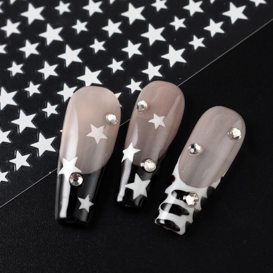3D Black Pink Stars Stickers for Nails Golden Silvery Stars Adhesive Nail Decals Autumn Winter Festival DIY Nail Art Accessories