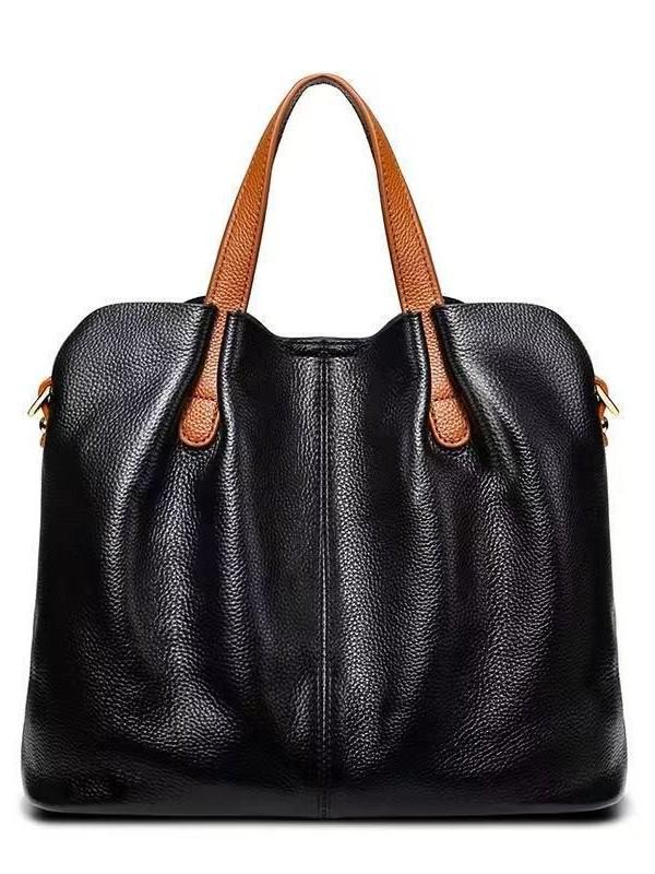 Sac cabas mère-fille de luxe en cuir véritable bicolore: Sac à bandoulière grande capacité pour femmes