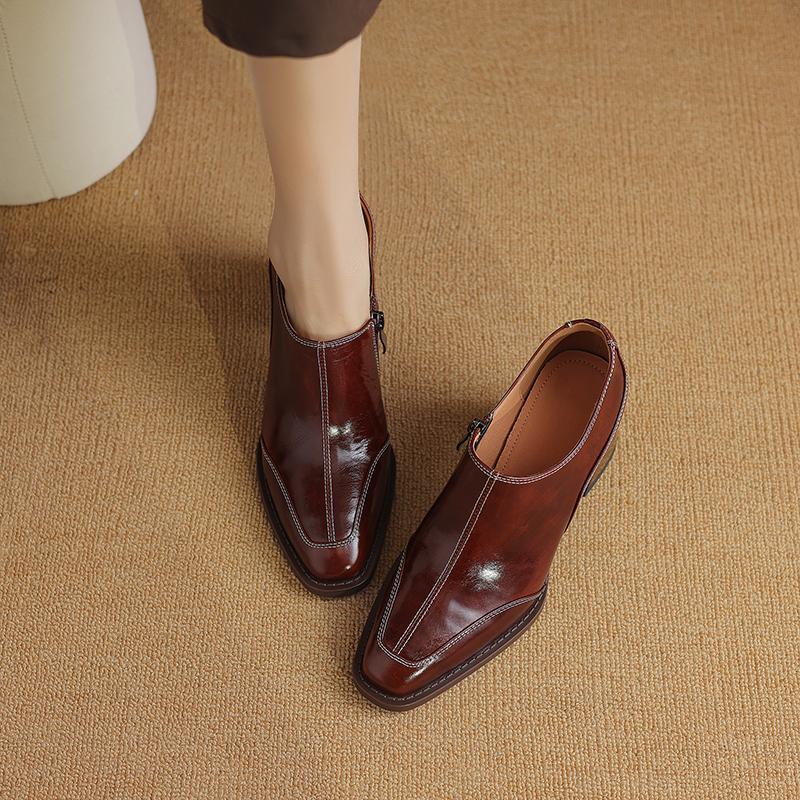 2024 Newest Women Pumps Thick Heels Square Toe Shoes Woman Mature Genuine Leather Spring Summer Basic Office Ladies Working