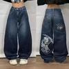 VibeStreet Americká Móda Nové Černé Staré Prané Díry Baggy Džíny Dámské Y2K Vintage Punk Móda Ležérní Joker Vysoký Pas Široké Nogavice Kalhoty