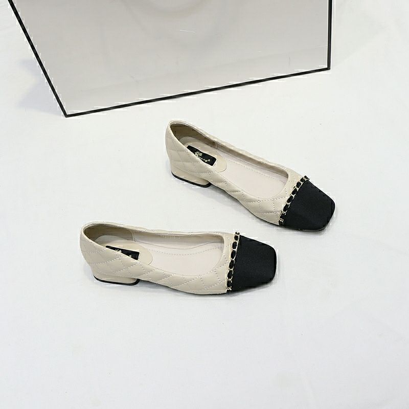 Square Head Thick Heel Single Shoes Women's New Spring and Autumn Fashion Small Fragrant Style Low Heel Shoes Versatile Women's Soft Sole Shoes