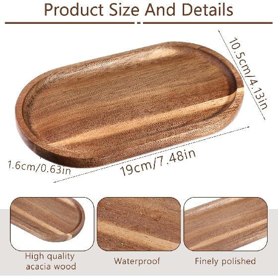 Small Acacia Wood Serving Trays Mini Wooden Platters Wooden Vanity Tray Dispenser Wood Counter Plates Bathroom Countertop Organizer Trays Coffee Bar
