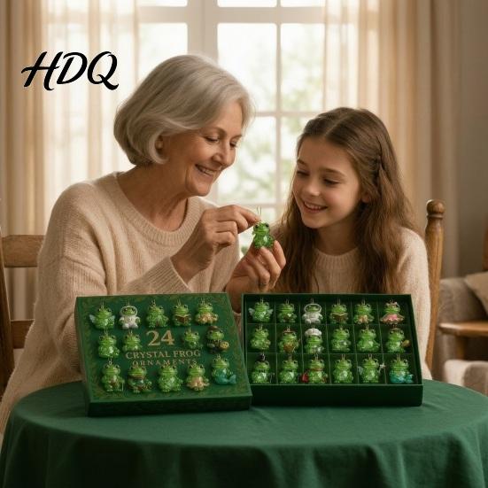 Kids Holiday Countdown Frog Advent Calendar 24 Day Box with Acrylic Ornament Christmas Tree Hanging Decor Pendants Festive Decor Collectible