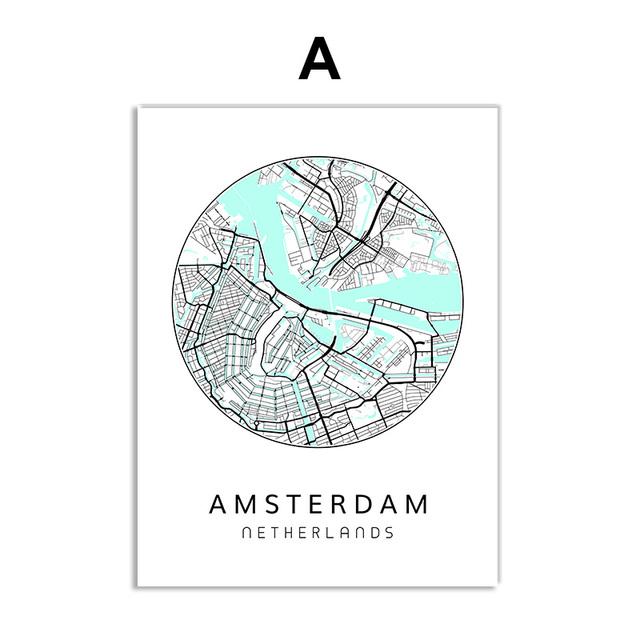 Nordisches minimalistisches Leinwandbild, Weltkarte, Poster, Bosten Landon, New York City, Wandkunst, Heimdekoration, Zitate, kein Rahmen